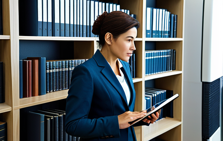**

A modern office scene depicting a publisher (male or female, fully clothed in professional attire) reviewing manuscripts. Bookshelves line the walls in the background. The scene emphasizes innovation with a subtle integration of technology (e.g., a tablet displaying digital book layouts). Add "safe for work", "appropriate content", "fully clothed", "professional", "perfect anatomy", "natural proportions", "high quality".

**